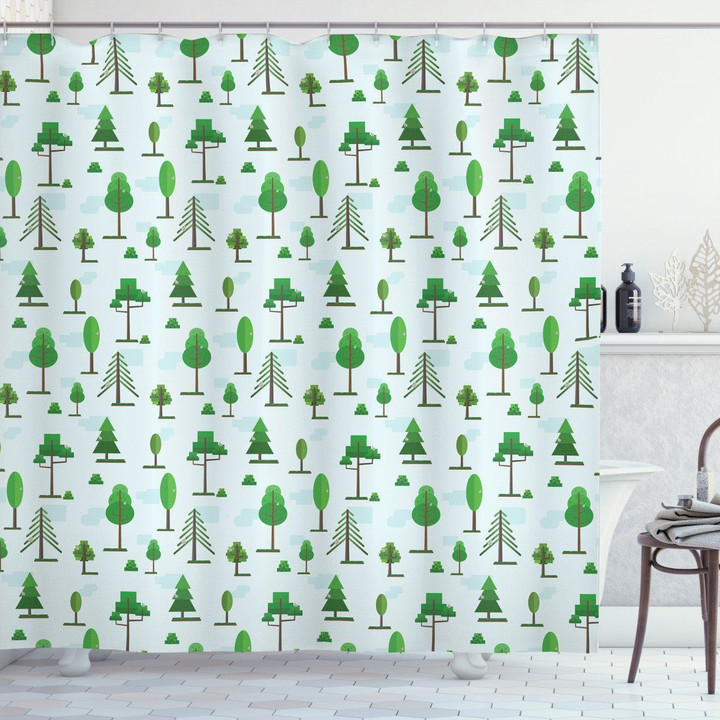 Spring Woodland Green Pattern Shower Curtain Home Decor