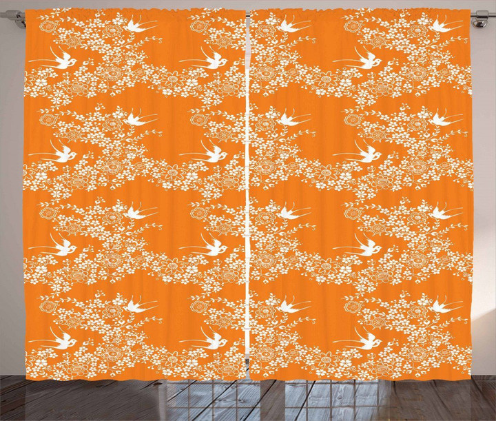 Blossoming Spring Orange Pattern Window Curtain Home Decor