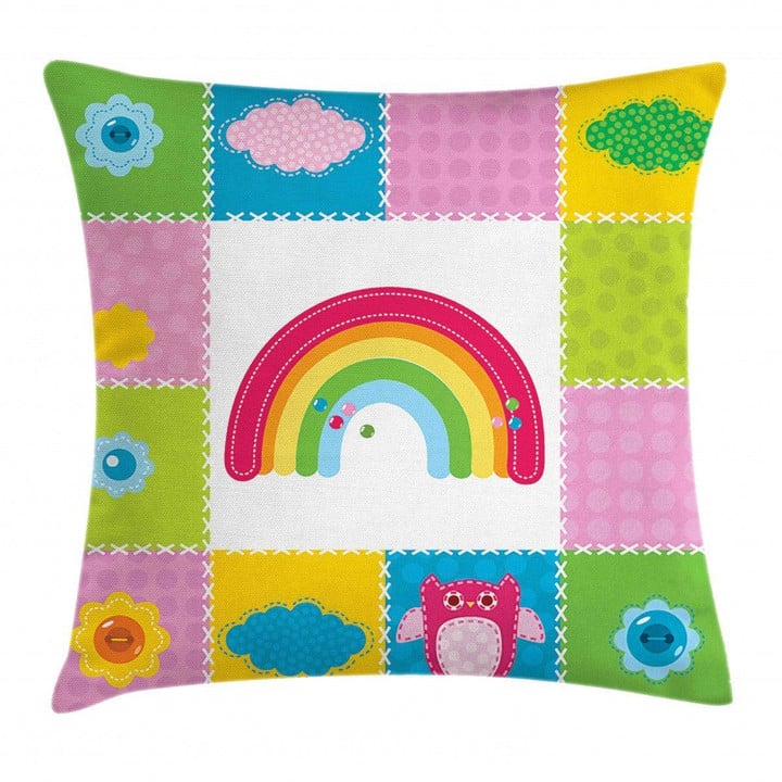 Squares Rainbow Nature Art Pattern Printed Cushion Cover