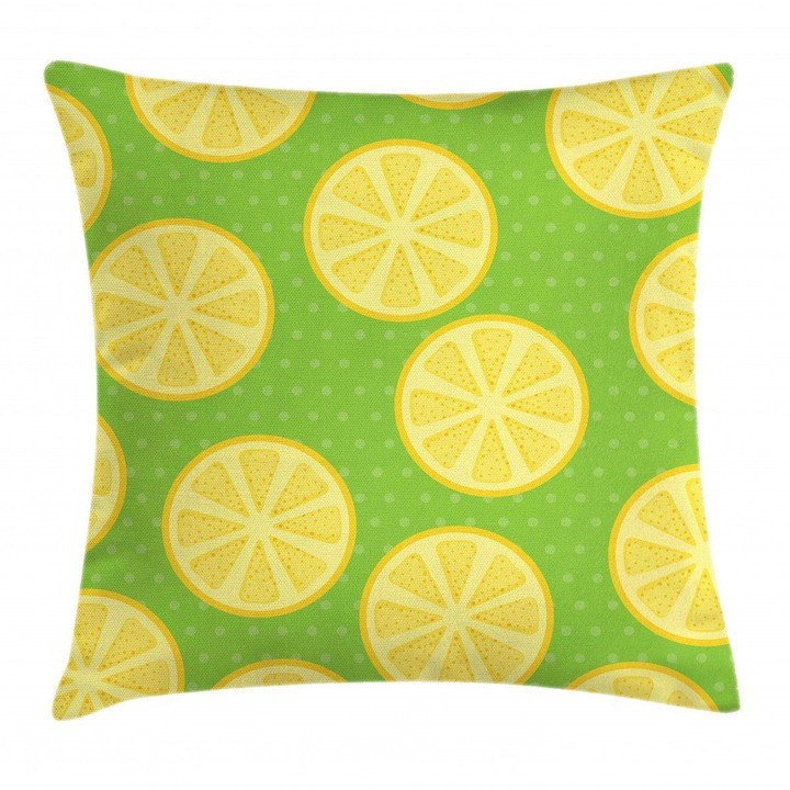 Citrus Slices Polka Dots Art Pattern Printed Cushion Cover