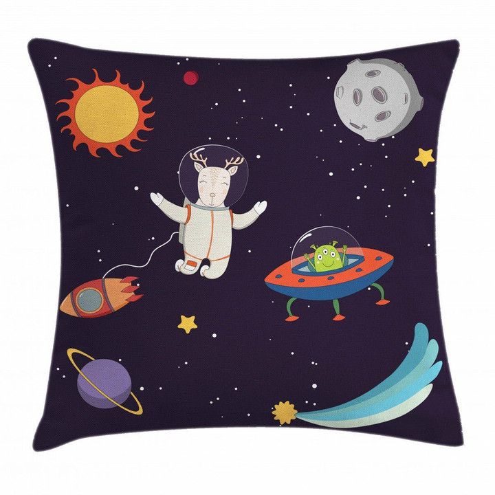 Astronaut Deer In Space Art Pattern Printed Cushion Cover