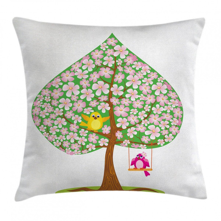 Heart Shape Tree Blossom Art Printed Cushion Cover
