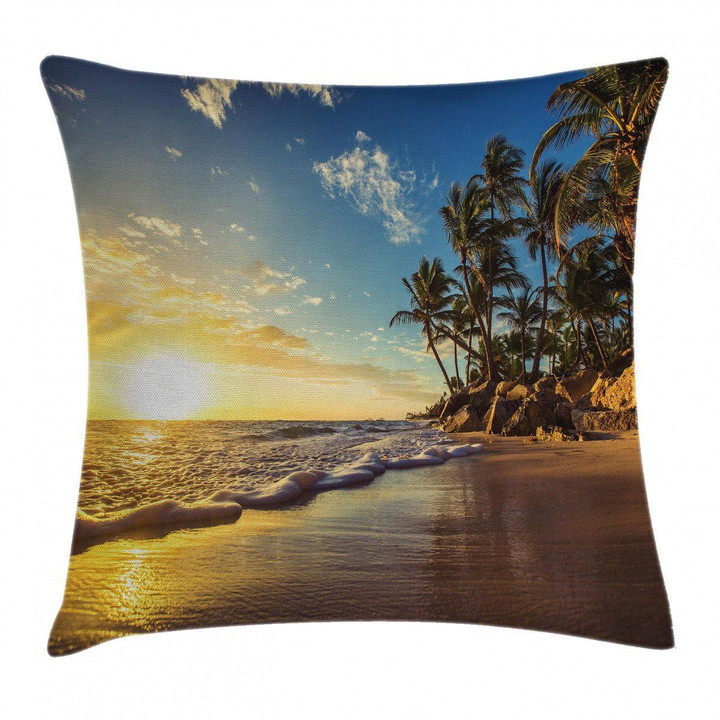 Exotic Beach Sunset Art Printed Cushion Cover