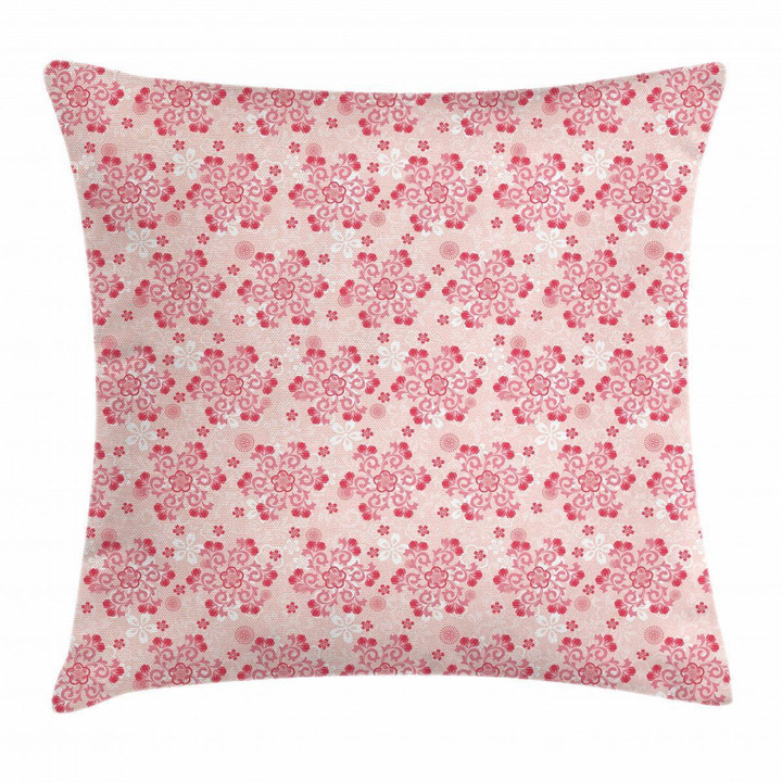 Vintage Curls Pink Flowers Pattern Cushion Cover