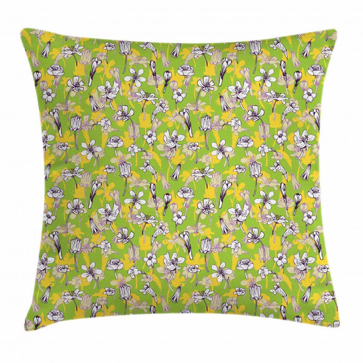 Herbs Blossoms Field Art Pattern Printed Cushion Cover