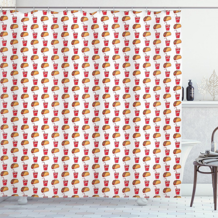 Tacos And Soda Cups With Pipes Pattern Shower Curtain Home Decor