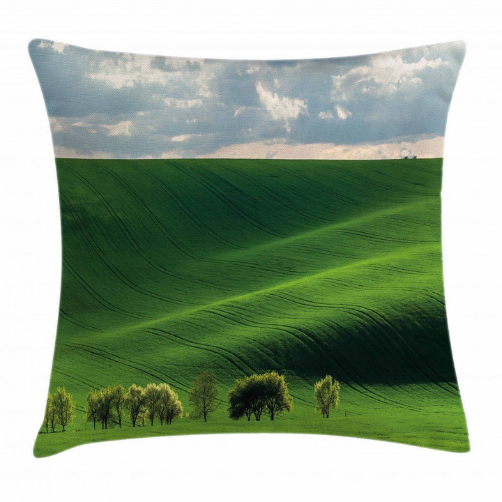 Cloudy Meadow Hills Art Pattern Printed Cushion Cover