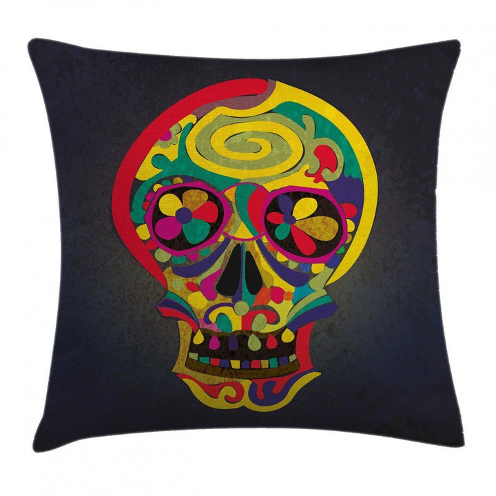 Colorful Skull Head Pattern Art Printed Cushion Cover