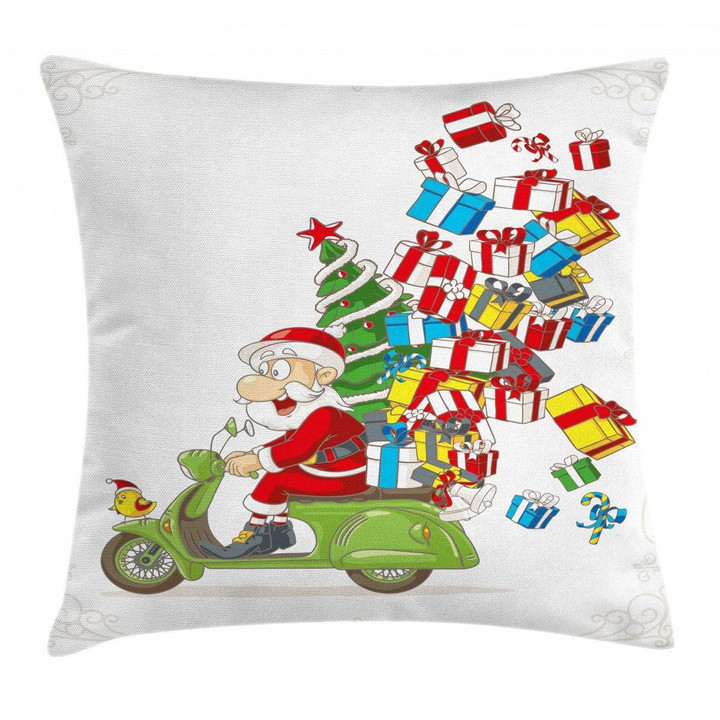 Santa On Motorbike Printed Cushion Cover Home Decor