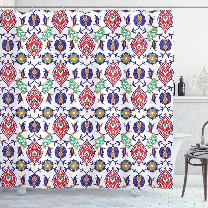 Moroccan Tiles Leaves Colorful Pattern Shower Curtain Home Decor