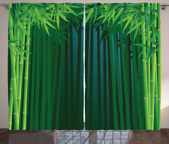 Green Leafy Branches Printed Window Curtain Home Decor
