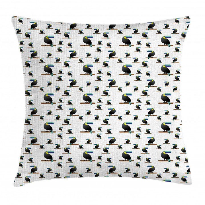 Black Tropical Toucan Bird Art Printed Cushion Cover