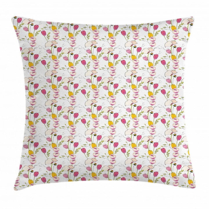 Tulips And Poppies Pattern Art Printed Cushion Cover