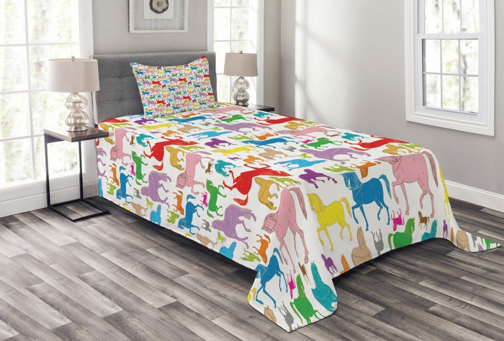 Abstract Stallions Wild 3D Printed Bedspread Set