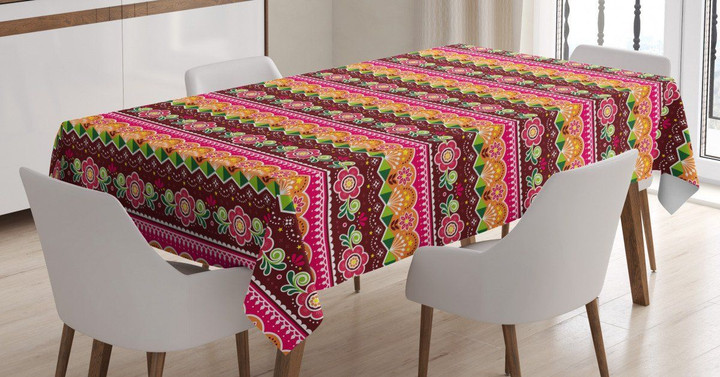 Flowers And Eastern Motif Printed Tablecloth Home Decor