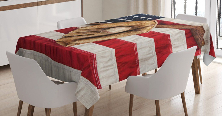 Red And White Stripes Grunge Baseball Printed Tablecloth Home Decor