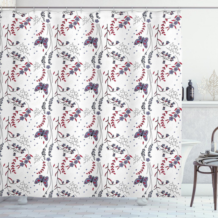 Floral Doodle Style Pattern Shower Curtain Home Decor