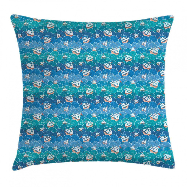 Ships Waves Adventure Art Pattern Printed Cushion Cover