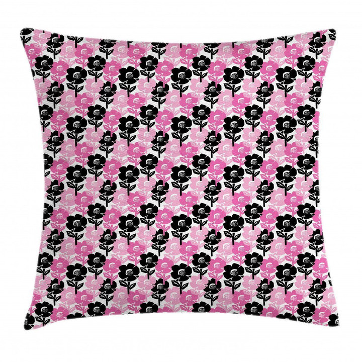Composition Summer Season Pink And Black Art Pattern Printed Cushion Cover