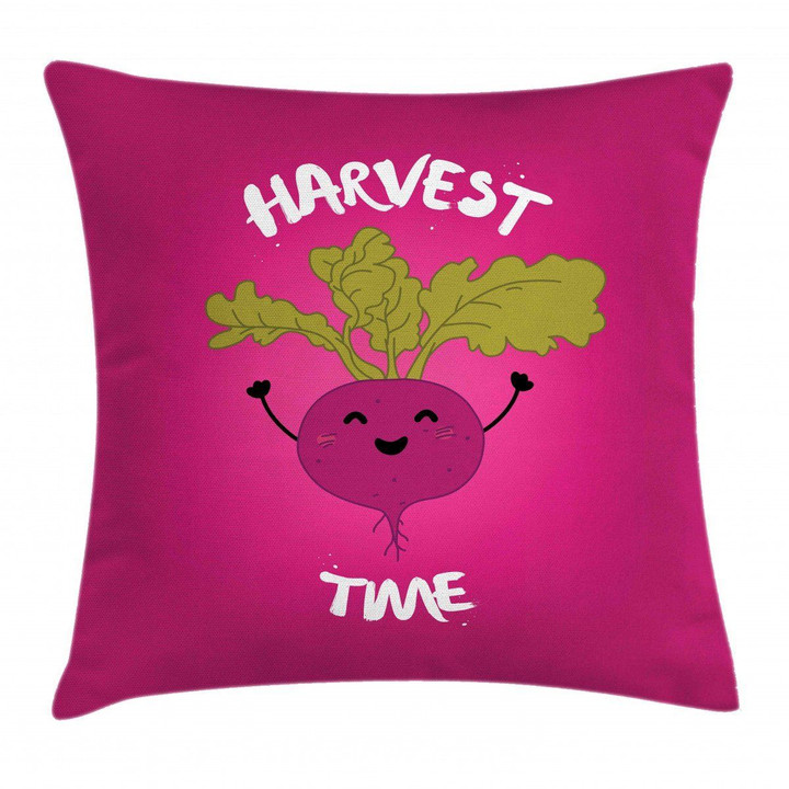 Happy Beet Character Words Pattern Printed Cushion Cover