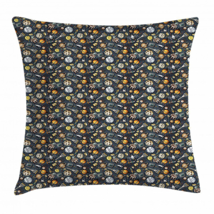 Outer Space Black Background Art Pattern Printed Cushion Cover