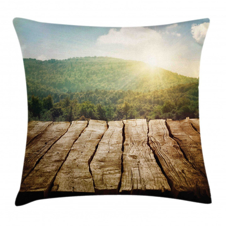 Mountain Side Landscape Sunlight Pattern Printed Cushion Cover