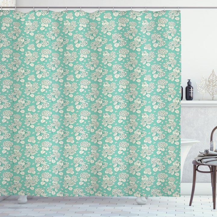 Romantic Hydrangeas Flower In Turquoise Pattern Shower Curtain Home Decor