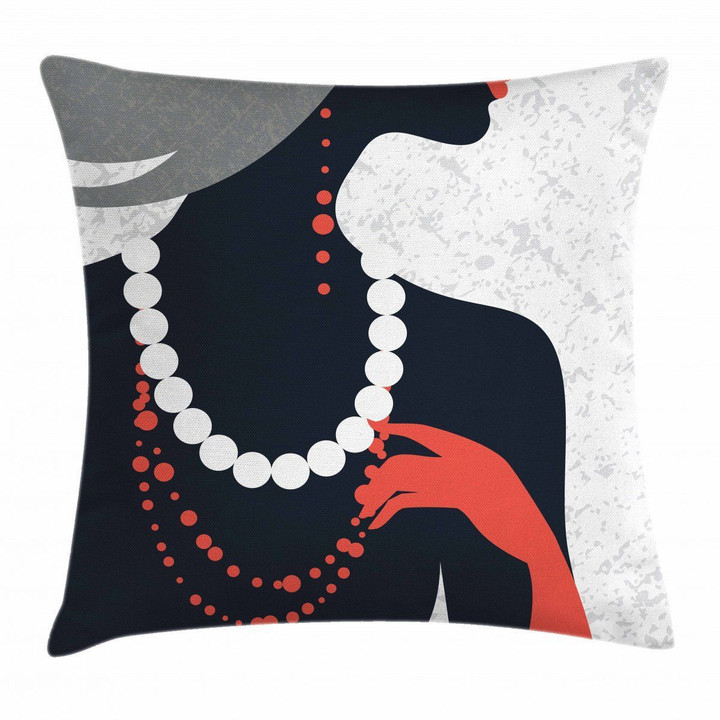 Pearl Necklace Girl Pattern Printed Cushion Cover