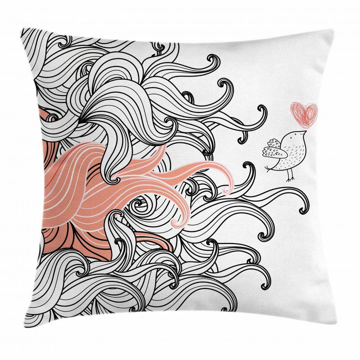 Graphic Swirls Wave Bird Art Printed Cushion Cover