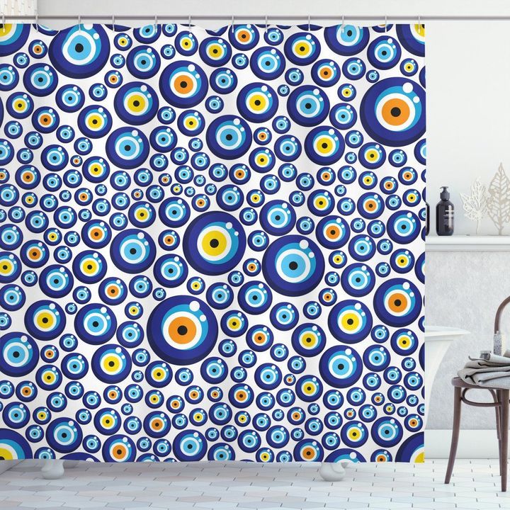 Turkish Traditional Navy Printed Shower Curtain Home Decor
