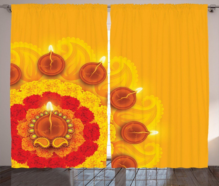 Flowers Diwali Candle Pattern Window Curtain Home Decor