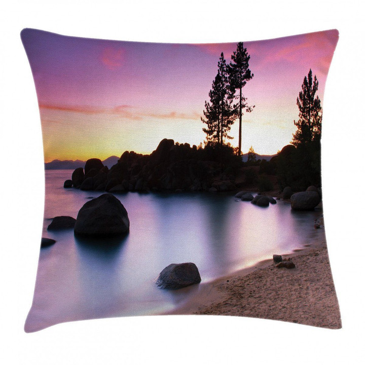Sandy Beach By River Art Printed Cushion Cover