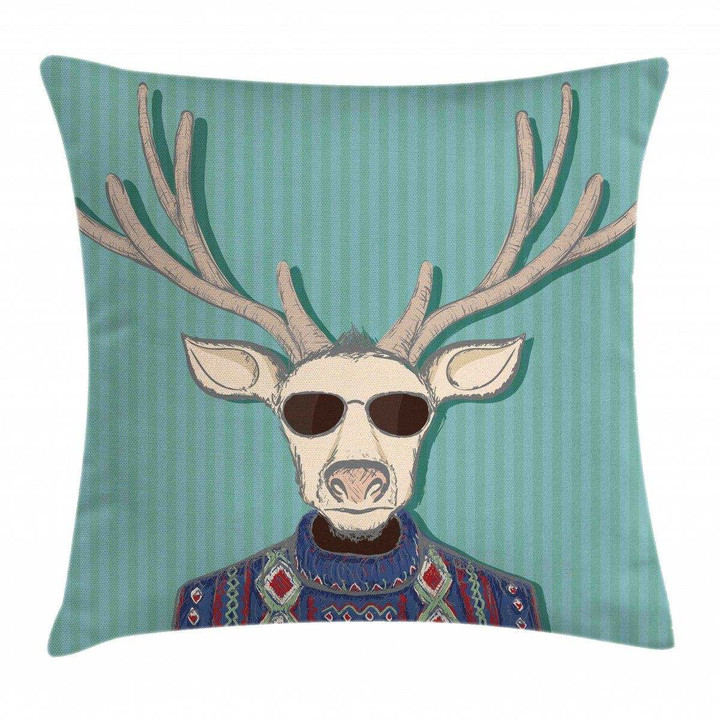Deer With Colorful Sweater Printed Cushion Cover Home Decor