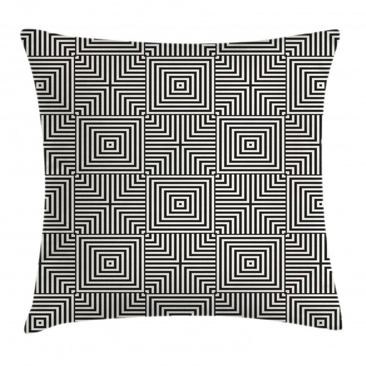 Ornamental Stripes Black And White Art Pattern Printed Cushion Cover