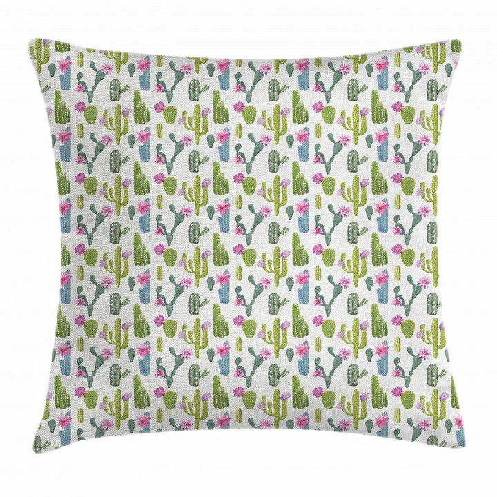 Saguaro Plant Floral Blue And Green Art Pattern Printed Cushion Cover