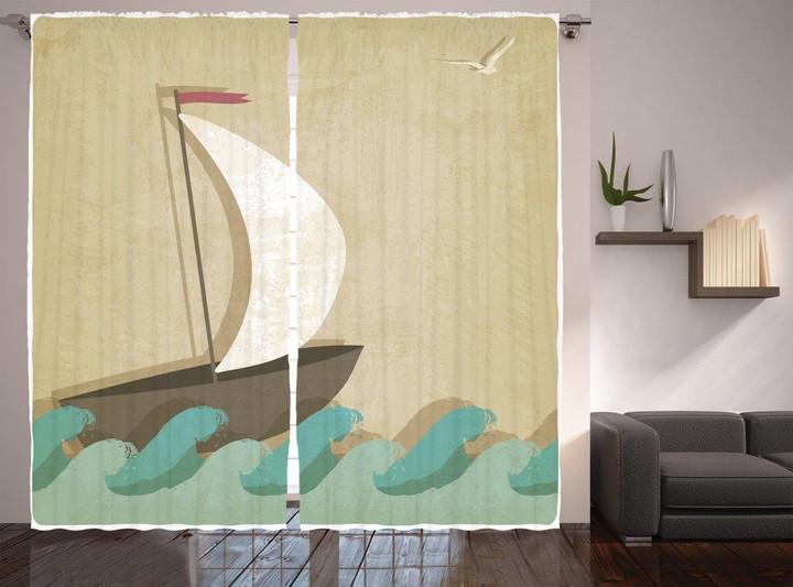 Seagulls Boating Marine Printed Window Curtain Home Decor