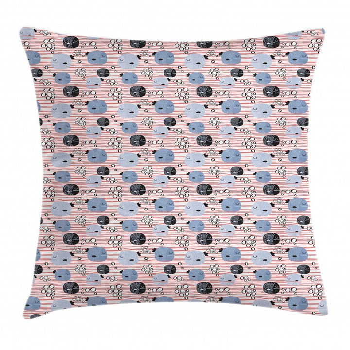 Fish And Bubbles On Stripes Art Printed Cushion Cover