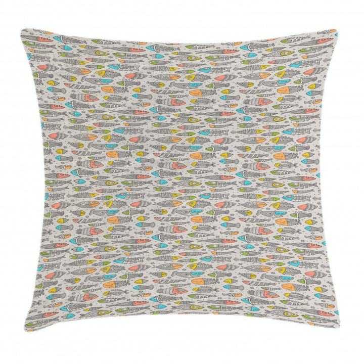 Doodle Underwater Creature Art Pattern Printed Cushion Cover