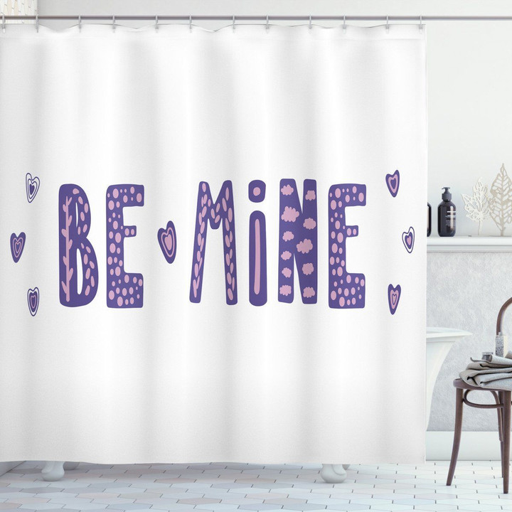 Be Mine Purple Typographic Text And Hearts 3d Printed Shower Curtain Bathroom Decor