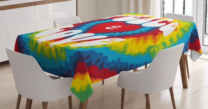 Groovy Hippie Rainbow Printed Tablecloth Home Decor