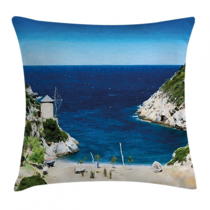 Rocky Sandy Cove Seaside Art Printed Cushion Cover