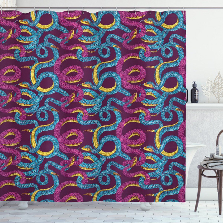 Hand Drawn Art Snakes Pattern Shower Curtain Home Decor