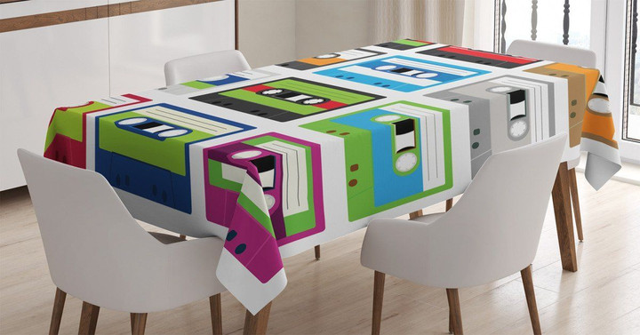 Retro Cassette Collage Printed Tablecloth Home Decor
