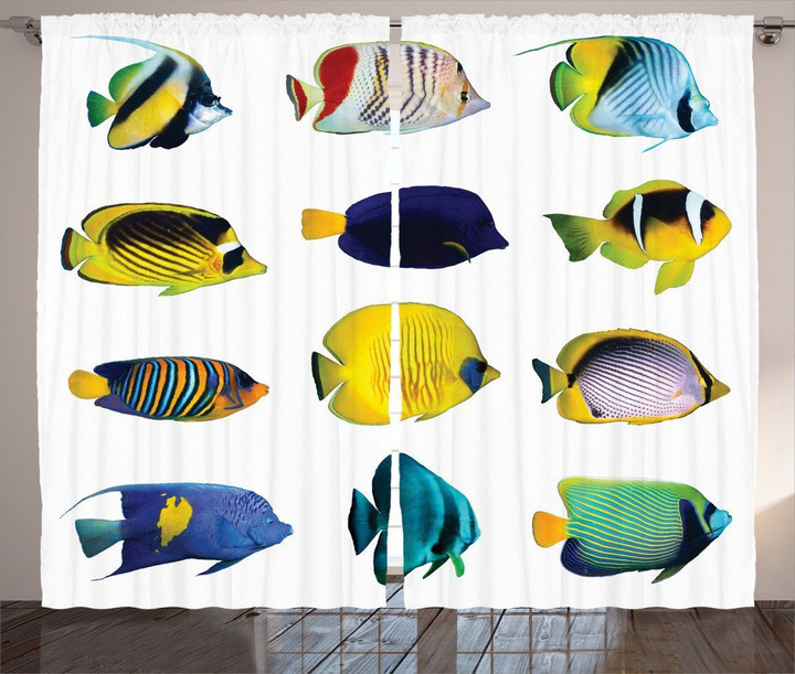 Collage Of Sea Animals Fish Pattern Window Curtain Home Decor
