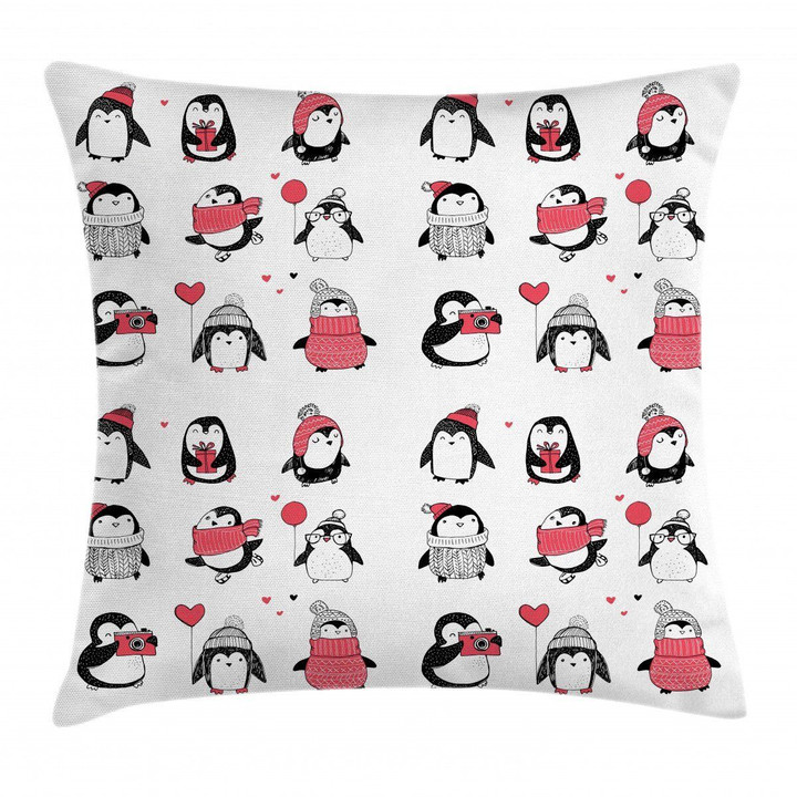 Cute Penguins Merry Xmas Art Printed Cushion Cover