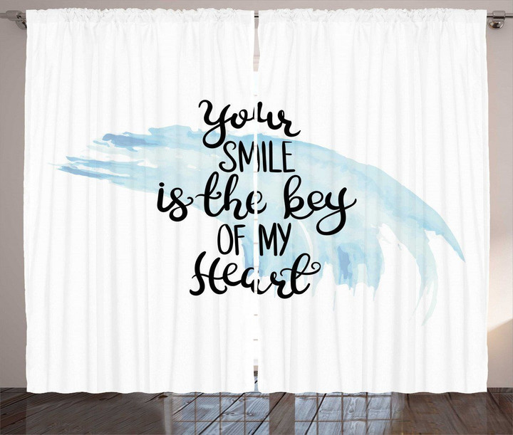 Romantic Words Brushstrokes Your Smile Is The Key Of My Heart Window Curtain Home Decor