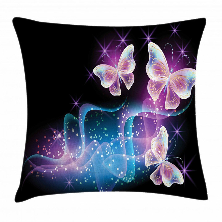 Magic Butterflies On Dark Art Pattern Printed Cushion Cover