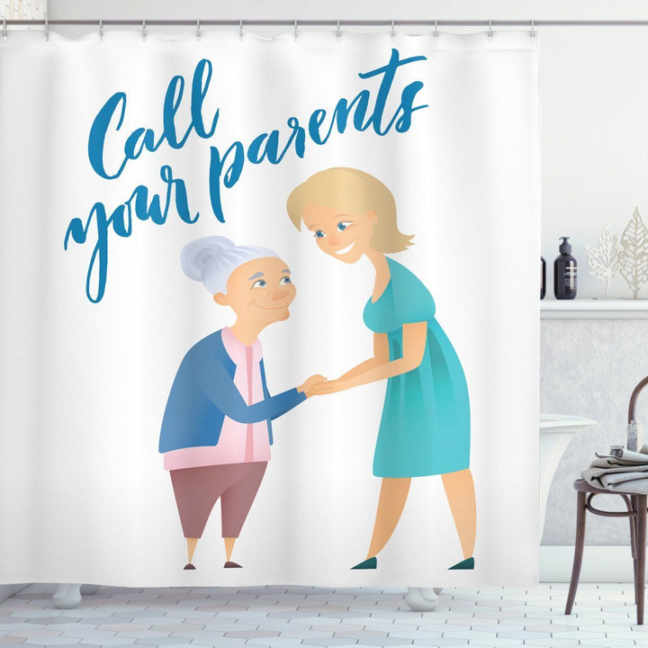 Call Your Parent Mother And Daughter White 3d Printed Shower Curtain Bathroom Decor