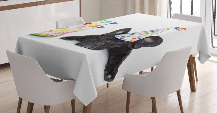Bulldog Party Cake Printed Tablecloth Home Decor