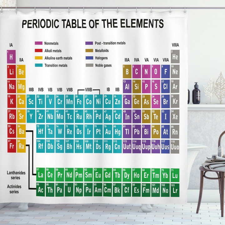 Periodic Table Of The Elements White 3d Printed Shower Curtain Bathroom Decor